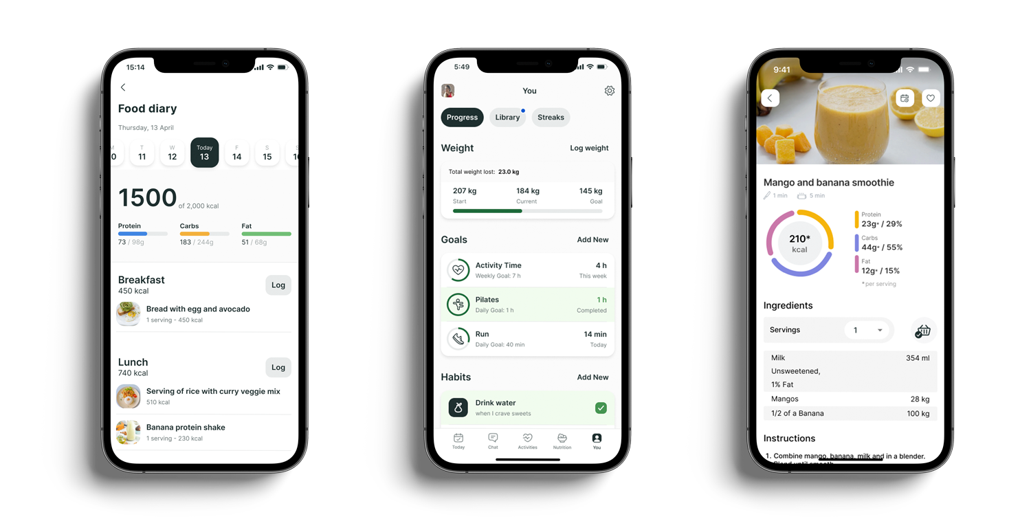 A mockup of the coaching app showcasing the different features.
